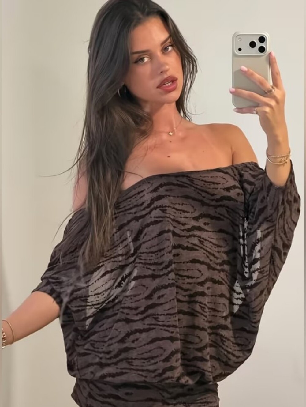 Off-Shoulder Black Animal-Print Women's Top